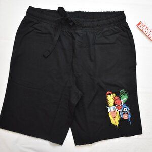 Marvel Heroes Superhero Faces Black Sleep Lounge Terry Shorts New Medium